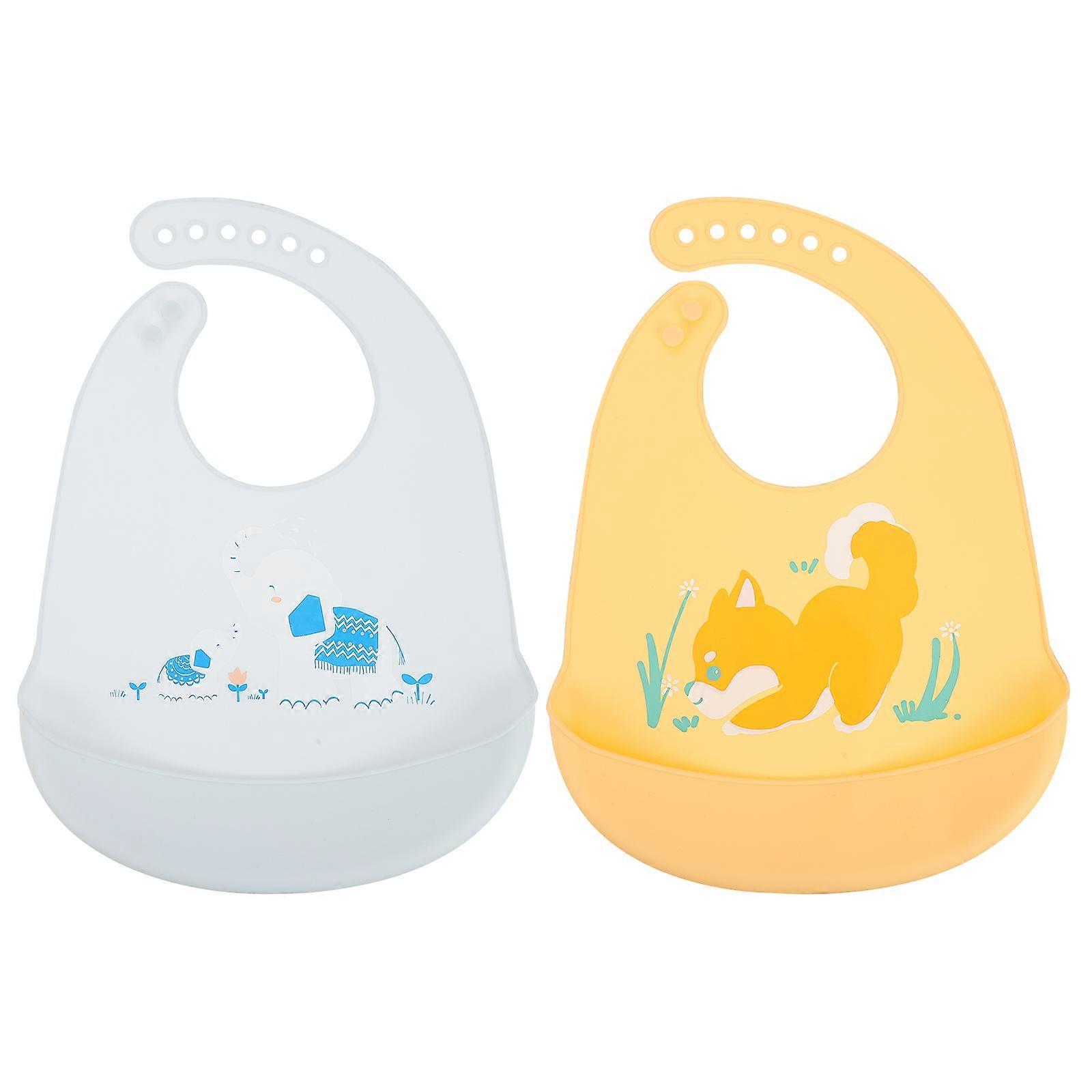 Silicone Baby Bibs With Food Pocket For Infants Adjustable Mealtime 29X23cm Waterproof 2Pack