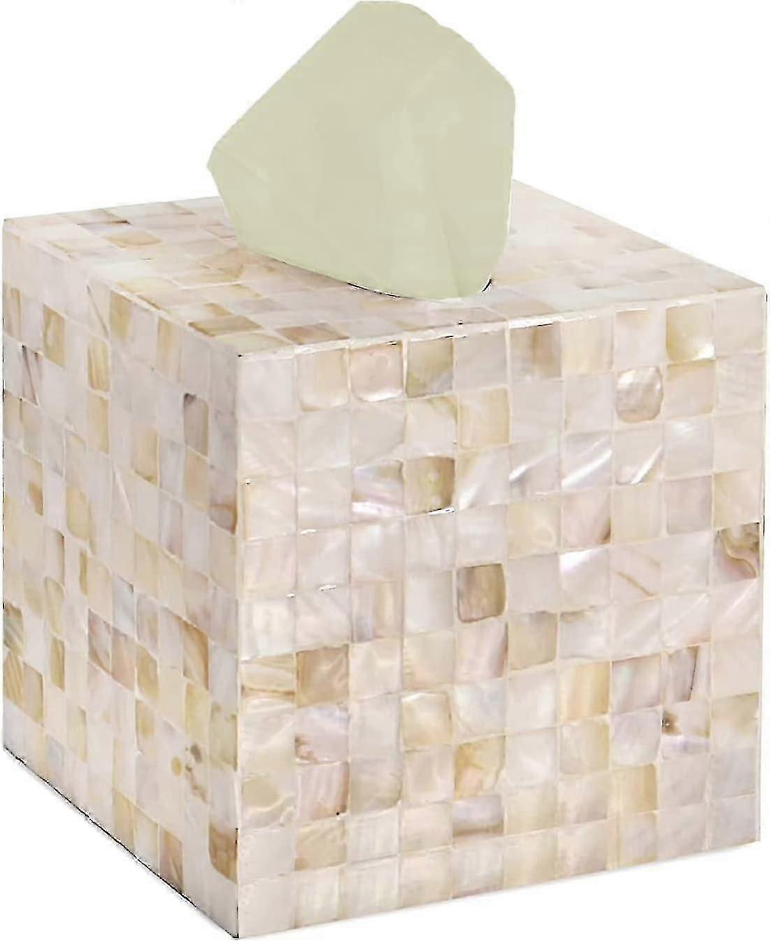 1 pcs Tissue Box Cover - Mosaic Mother of Pearl Inlay Tissue Box Holder - Tissue Box Cover Square 5.9 x 5.9 x 5.9 in - Decorative Bathroom, Bedroom or