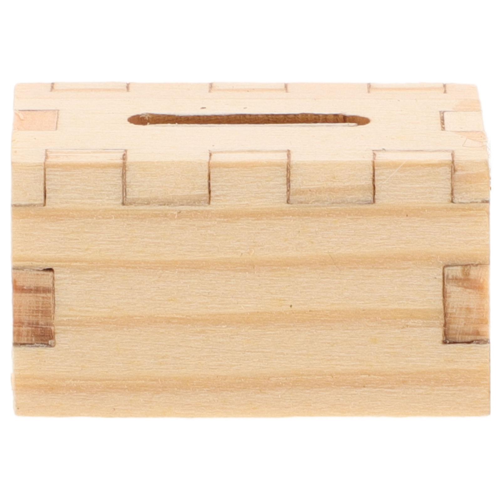 Realistic Miniature Wooden Tissue Box for Dollhouse Use Light Yellow Color Safe Material Portable Size