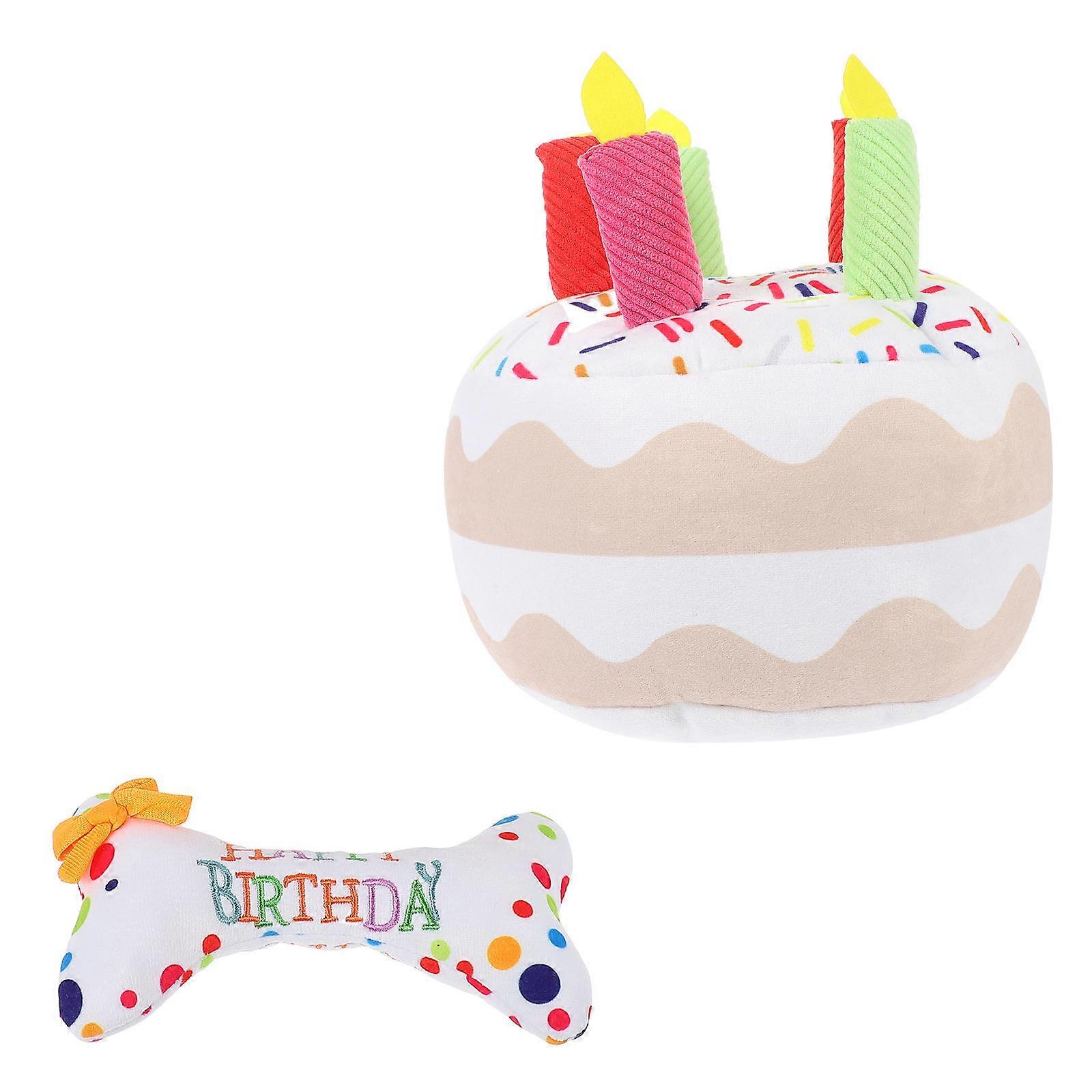 Cute Dog Plush Toy Set 2Pcs Cake Shape Birthday Themed Toys For Dogs Assorted Color Designed For Boredom Prevention