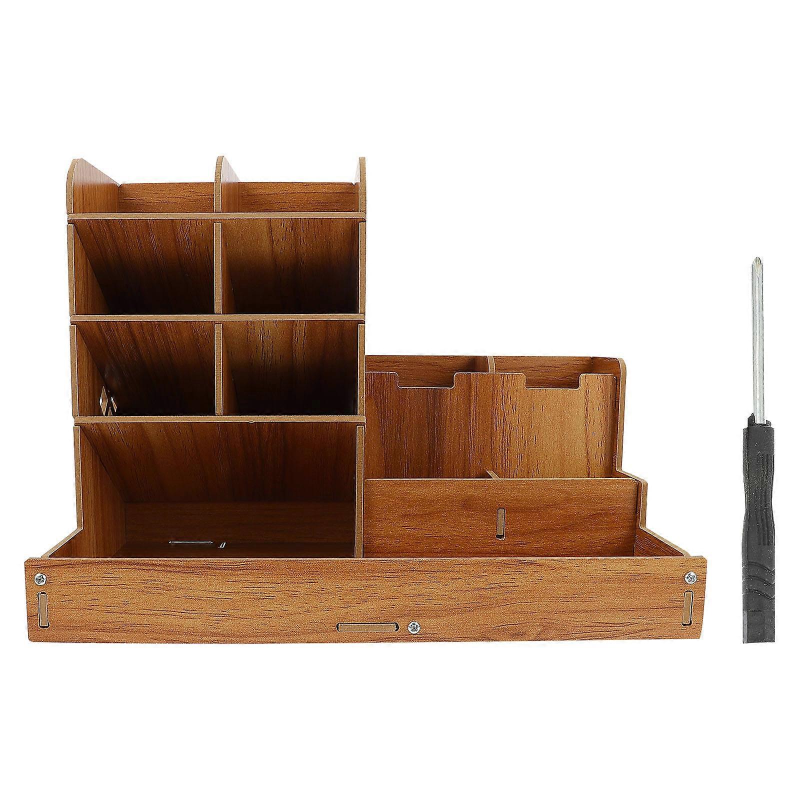 Natural Wood Stationery Organiser Compartmentalized Storage For Home Study Area 21X15.8X8.7CM Storage 1Set
