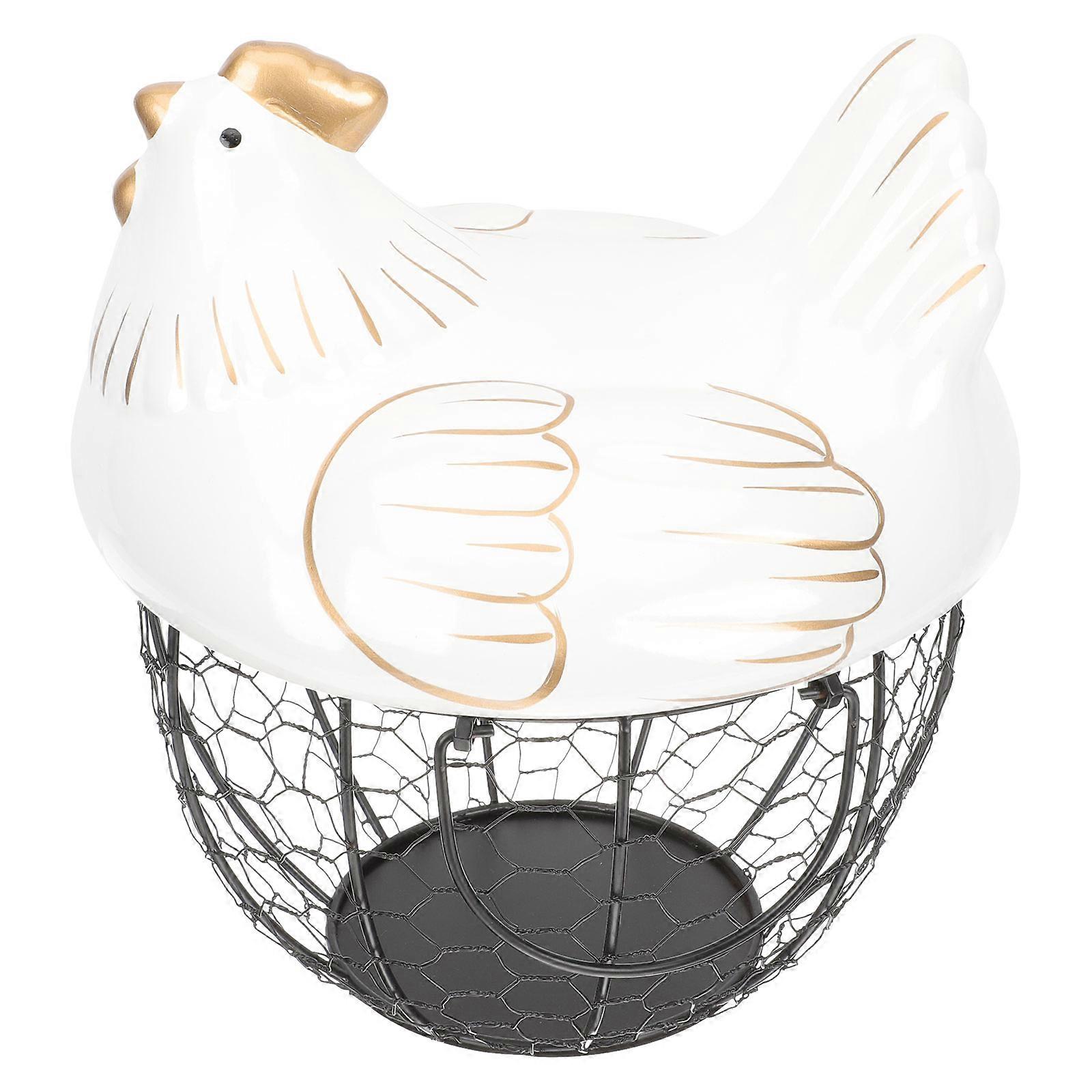 Chicken Shape Egg Baskets And Holders Rustic Style Iron Material Kitchen Use For Fresh Eggs 1Pack