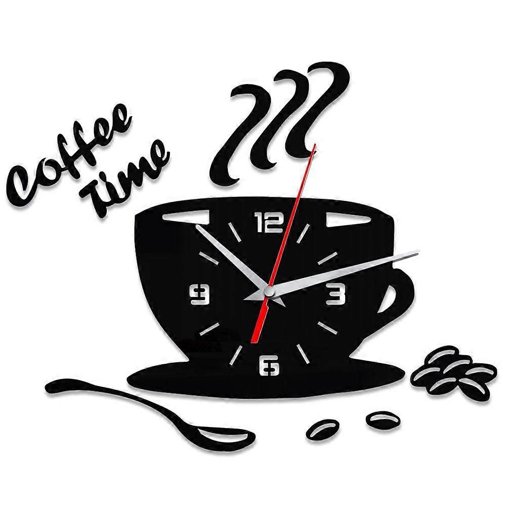 DIY acrílico relógio de parede moderno mudo café relógio de tempo copo forma adesivo de parede relógio oco numeral relógio