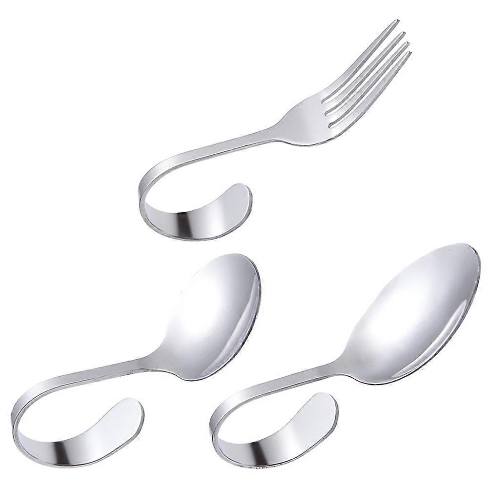3pcs Stainless Steel Curved Handle Spoon and Fork Set – Heavy Duty Silverware for Seafood Buffet, Ergonomic Design for Comfortable Dining and Elegant