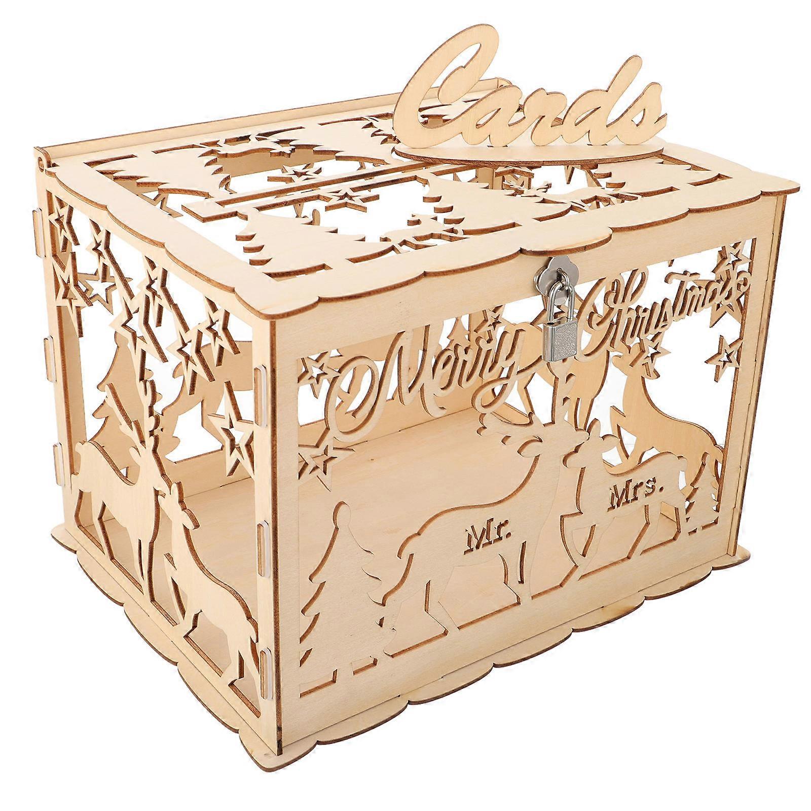 Khaki Wooden Name Cards Box Designed For Weddings And Receptions Ideal For Collecting Cards And Gifts 1Pack