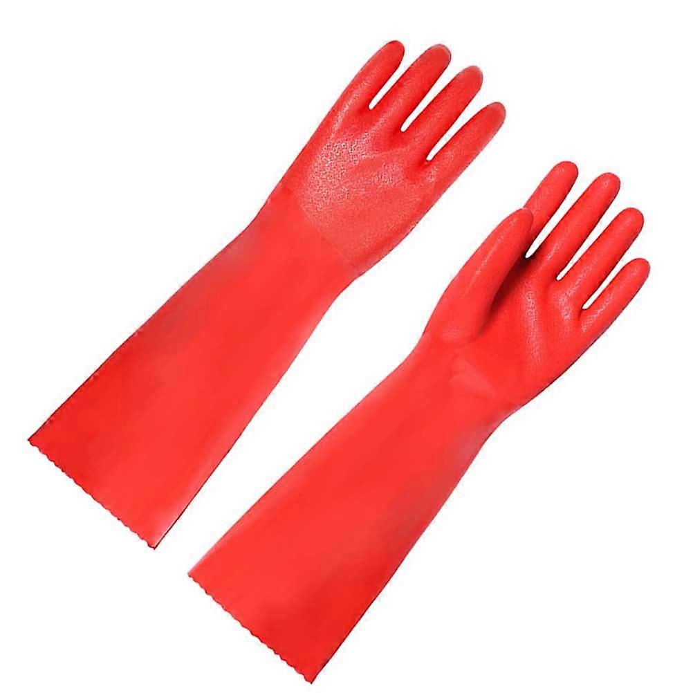 1 Pair Dishwashing Gloves Thicken Kitchen Cleaning Gloves Nonslip Housework Gloves for Daily Use (Length 35cm, Red)