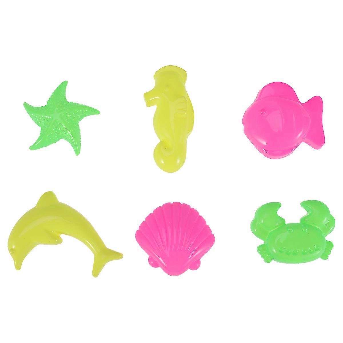 Plastic Sand Molds Set for Kids Playing Assorted Color 6 Pieces Medium Size