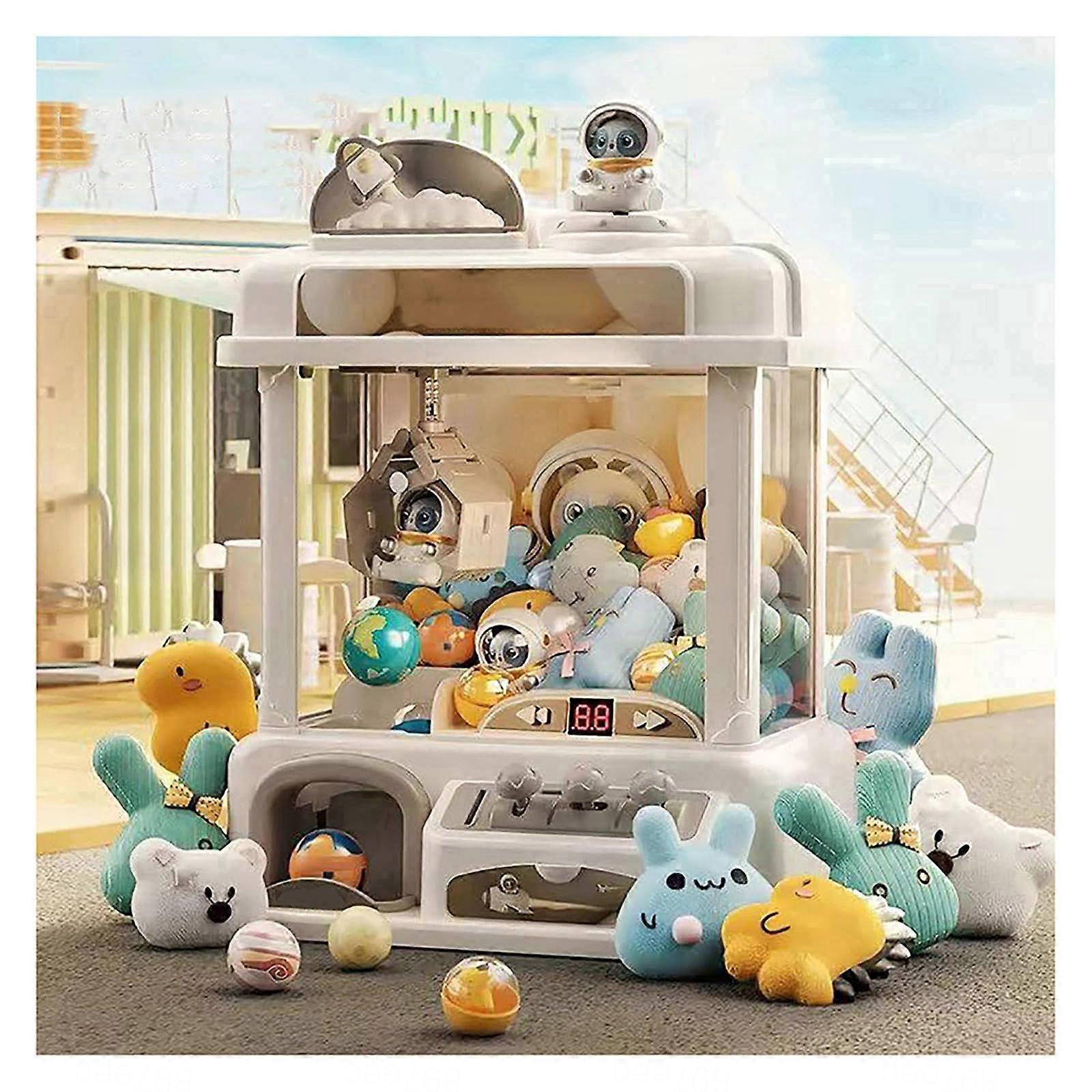 Claw Machine Candy Arcade with Lights and Music, 2 Panda Dolls, 25 Plush Toys, 20 Gashapons, Fun Party Gift for Christmas
