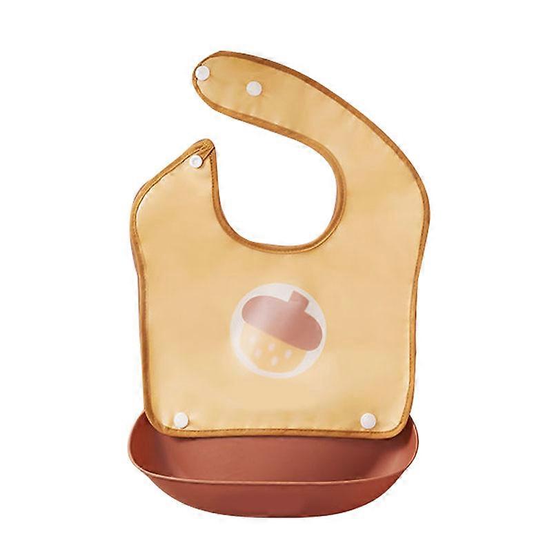 Baby Bibs Cute Patterns Button Closure Adjust Size Waterproof Detachable Infant Bibs with Food Catcher Yellow Pine Cone Pattern