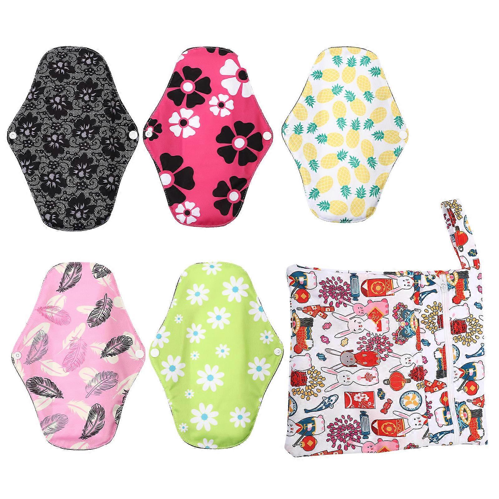 Bamboo Charcoal Sanitary Pads Reusable Pads Women Travel Suitable Waterproof Fixed Button Design 26x18cm 6Pack