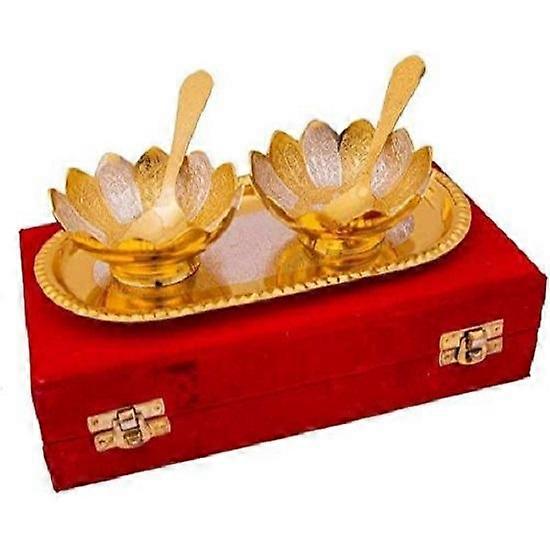 Zestaw misek z niemieckiego srebra i złota z pudełkiem upominkowym Royal Velvet (zawiera 2 miski, 2 łyżki i 1 tacę), 100 ml