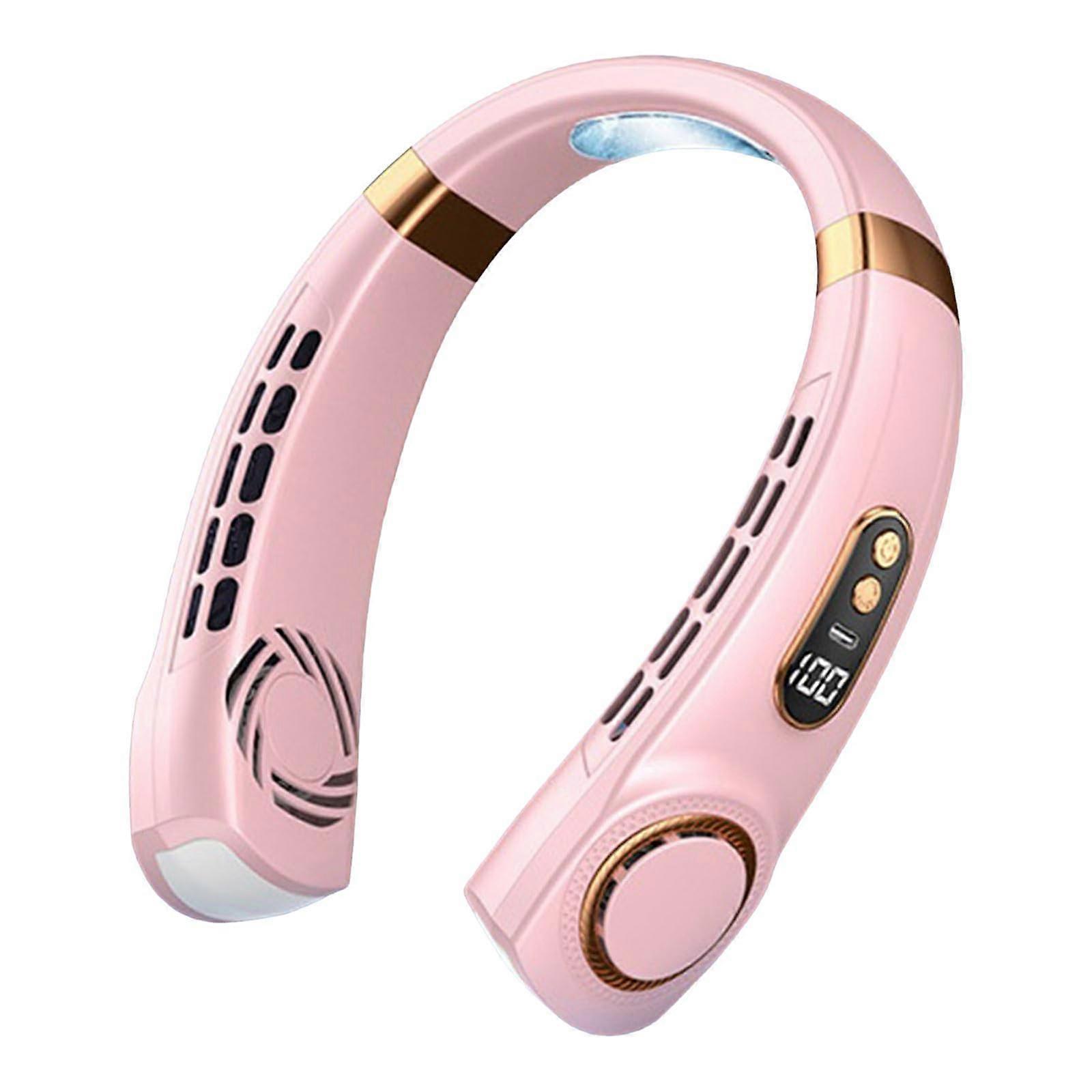 Neck Fan 360° Adjustable Cooling Airflow, USB Leafless Personal Fan for Indoor Outdoor Sports, 5 Speed Pink