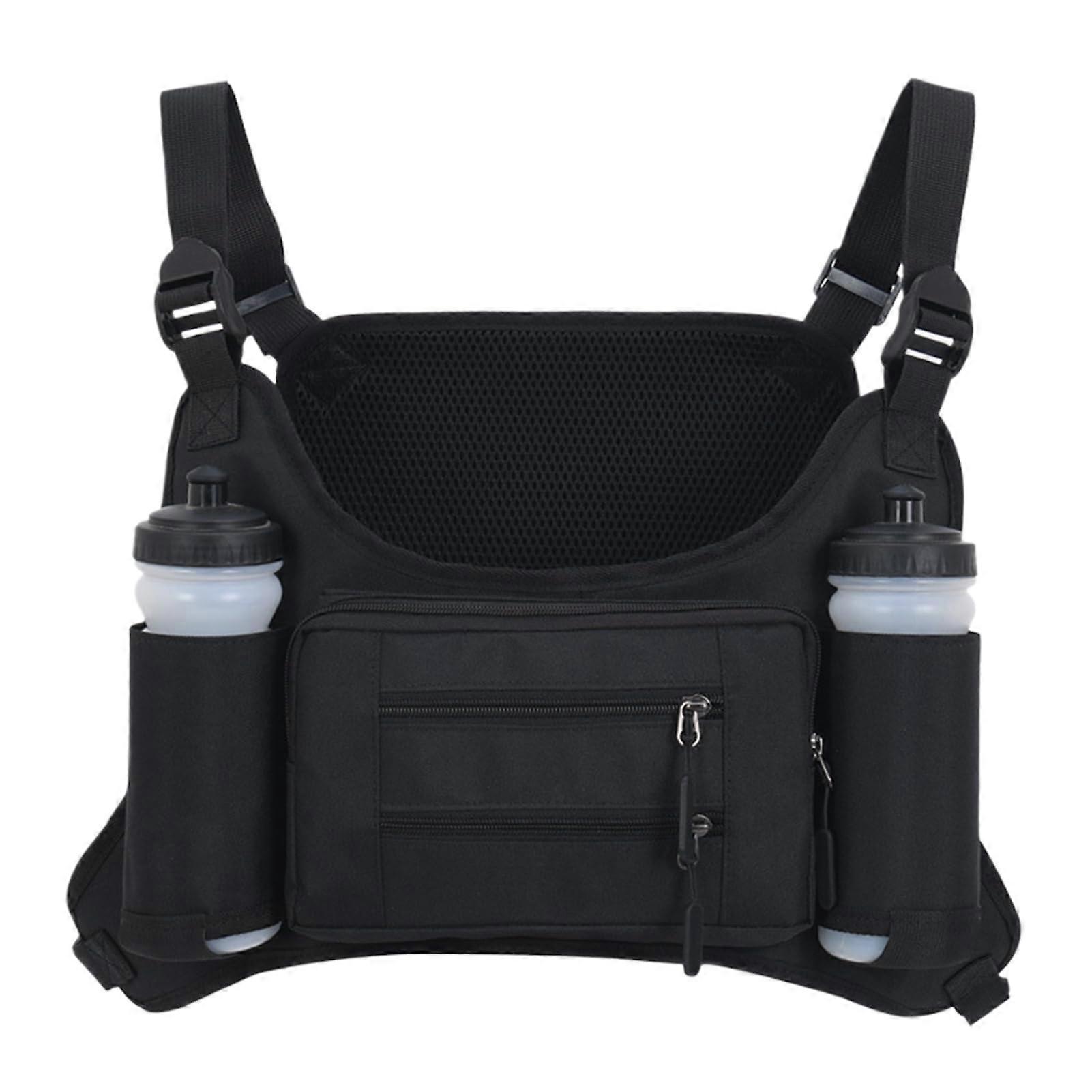 Chest Pocket Chest Bag for Men - Adjustable Black Running Vest with Large Capacity, Multiple Pockets for Climbing and Cycling