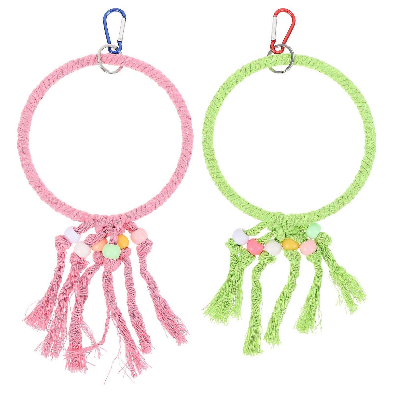 Assorted Color Bird Toy with Cotton Rope for Fun and Exercise 2pcs Hanging Circle for Bird Use
