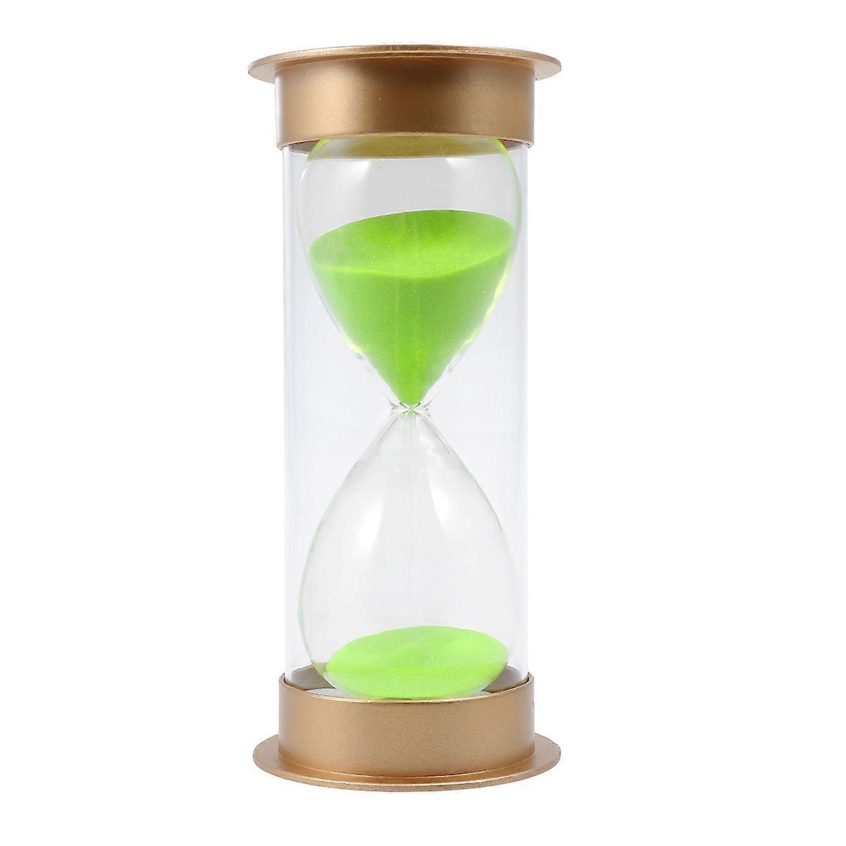 Moderno timer a clessidra resistente agli urti con coperchio dorato e sabbia verde per l'arredamento della casa o dell'ufficio - Timer per sabbia da 1 ora