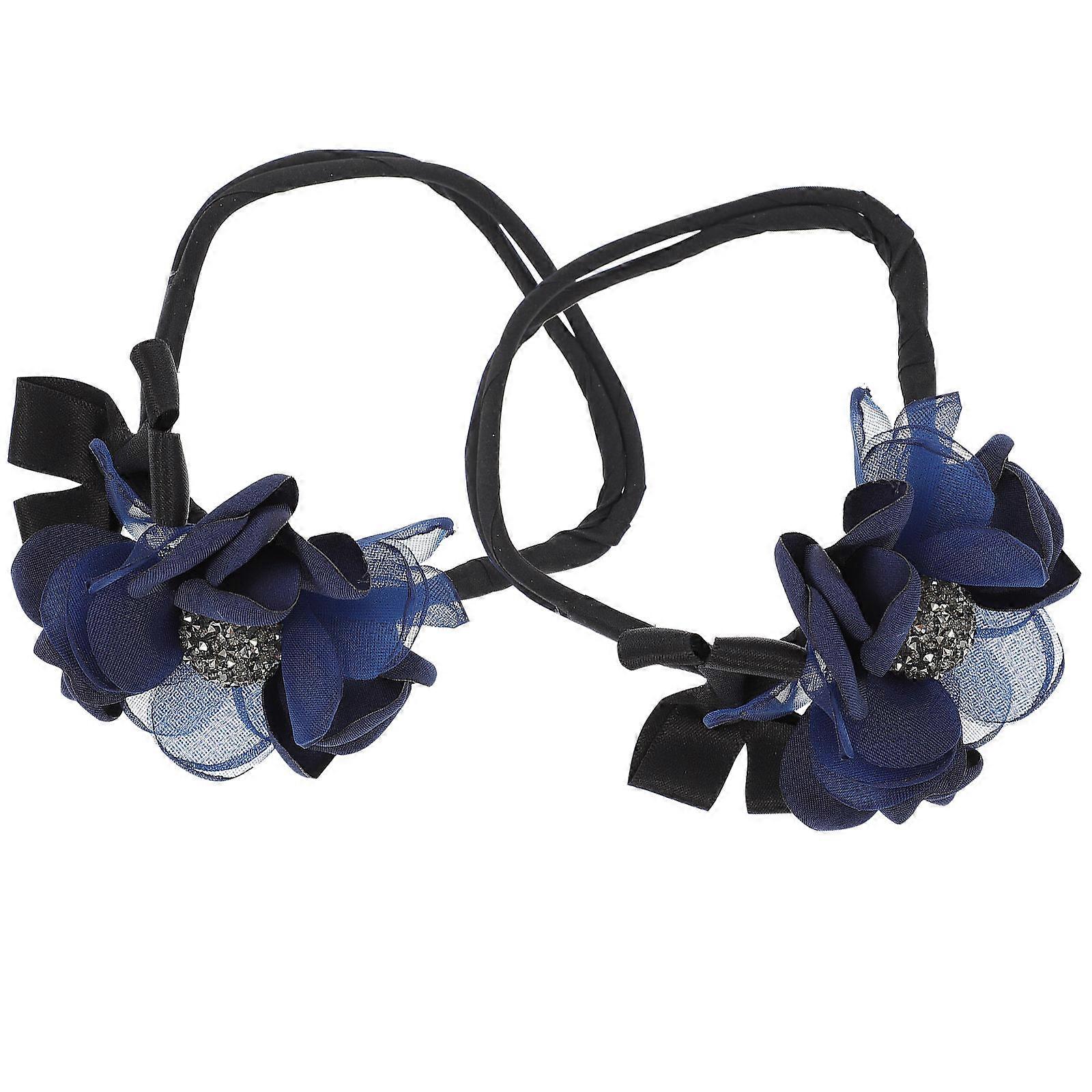 Faixa de cabelo para meninas, faixa de cabelo com flores, para escola, tecido azul escuro, 2 peças
