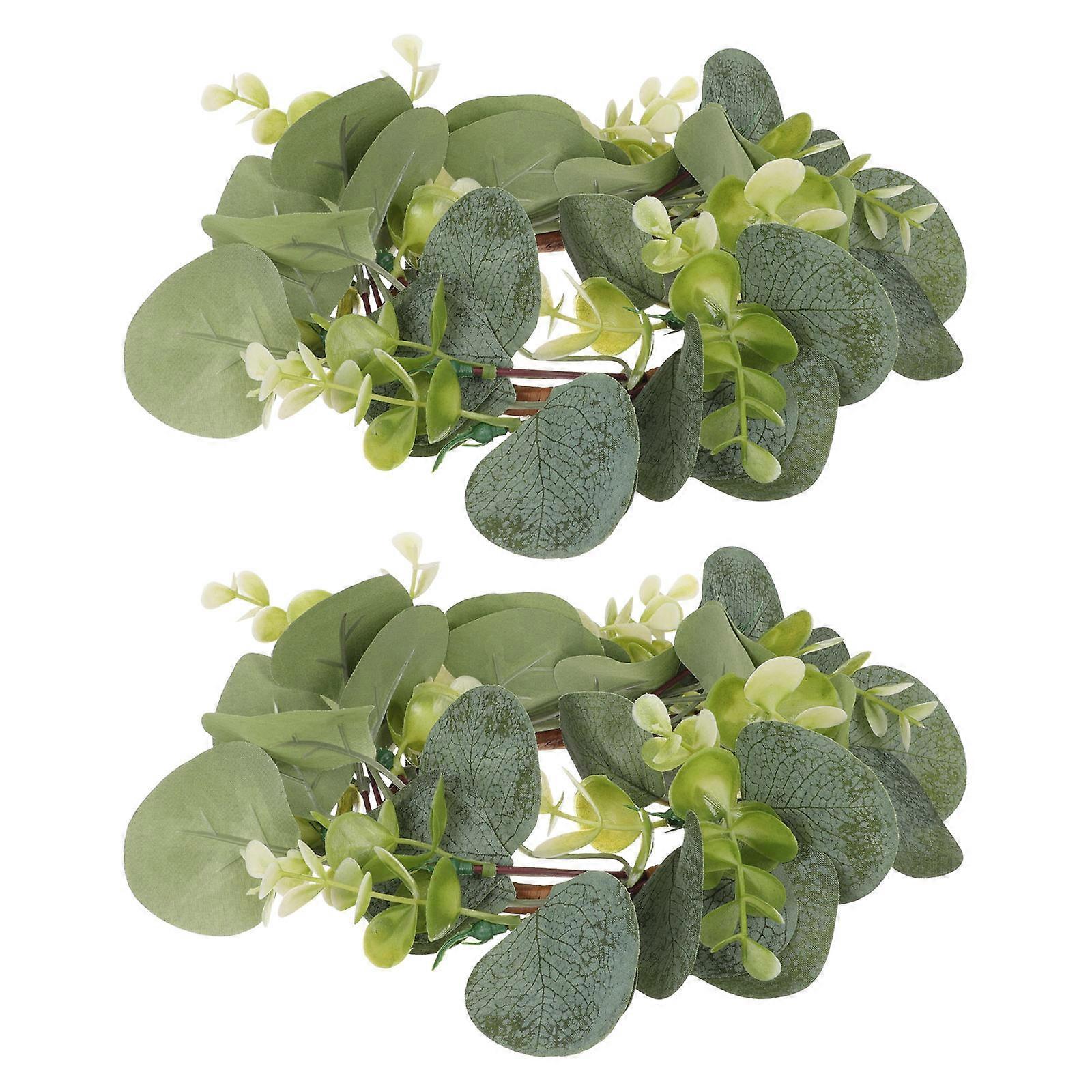 Artificial Leaf Wreath Candle Rings, Simulation Eucalyptus Decoration for Wedding Party Table Centerpiece Home Ornament, Fade Resistant