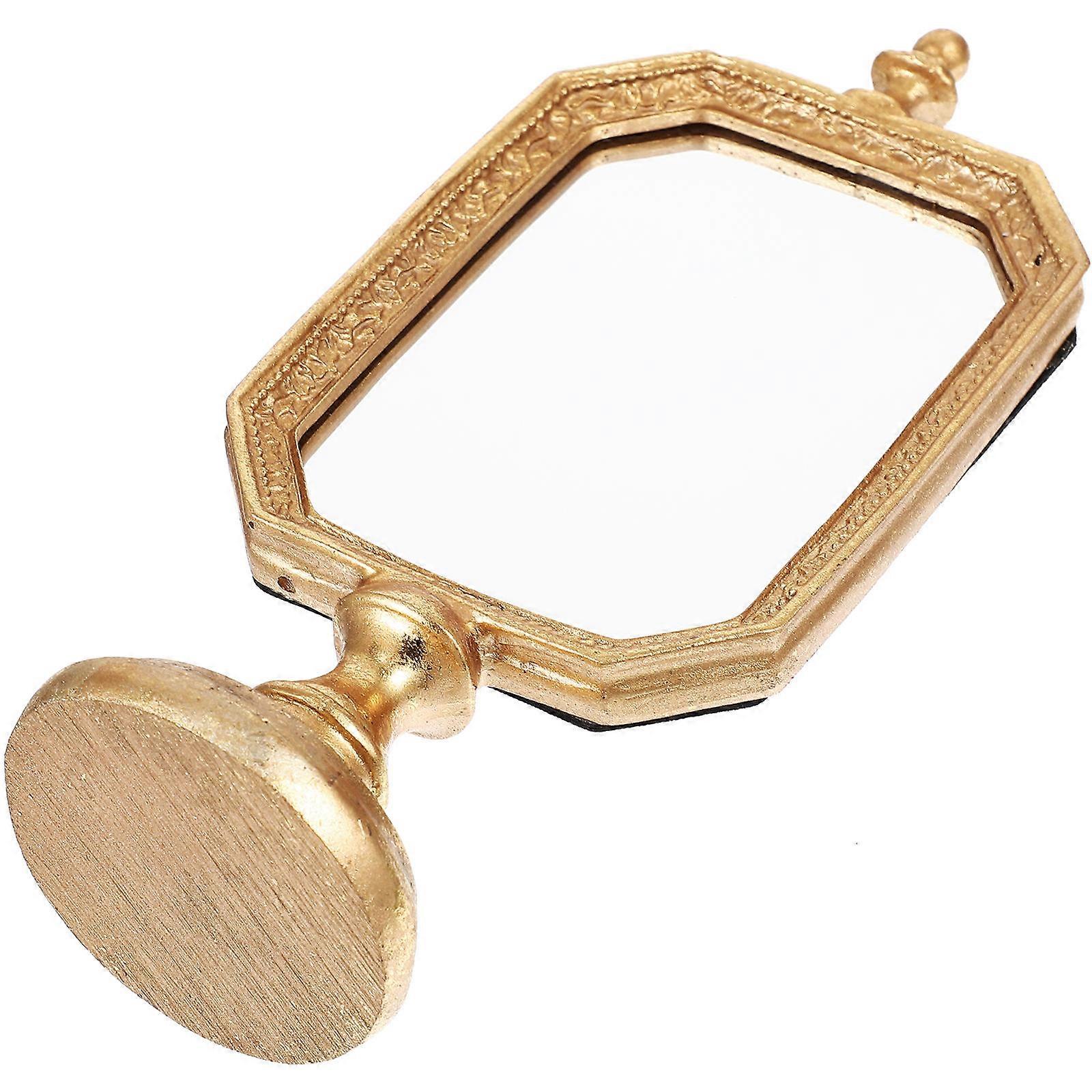 Elegant Retro Gold Finish Resin Desktop Vanity Mirror – Durable, Multi Function Cosmetic Mirror with Stable Base for Home, Bedroom and Dressing Table