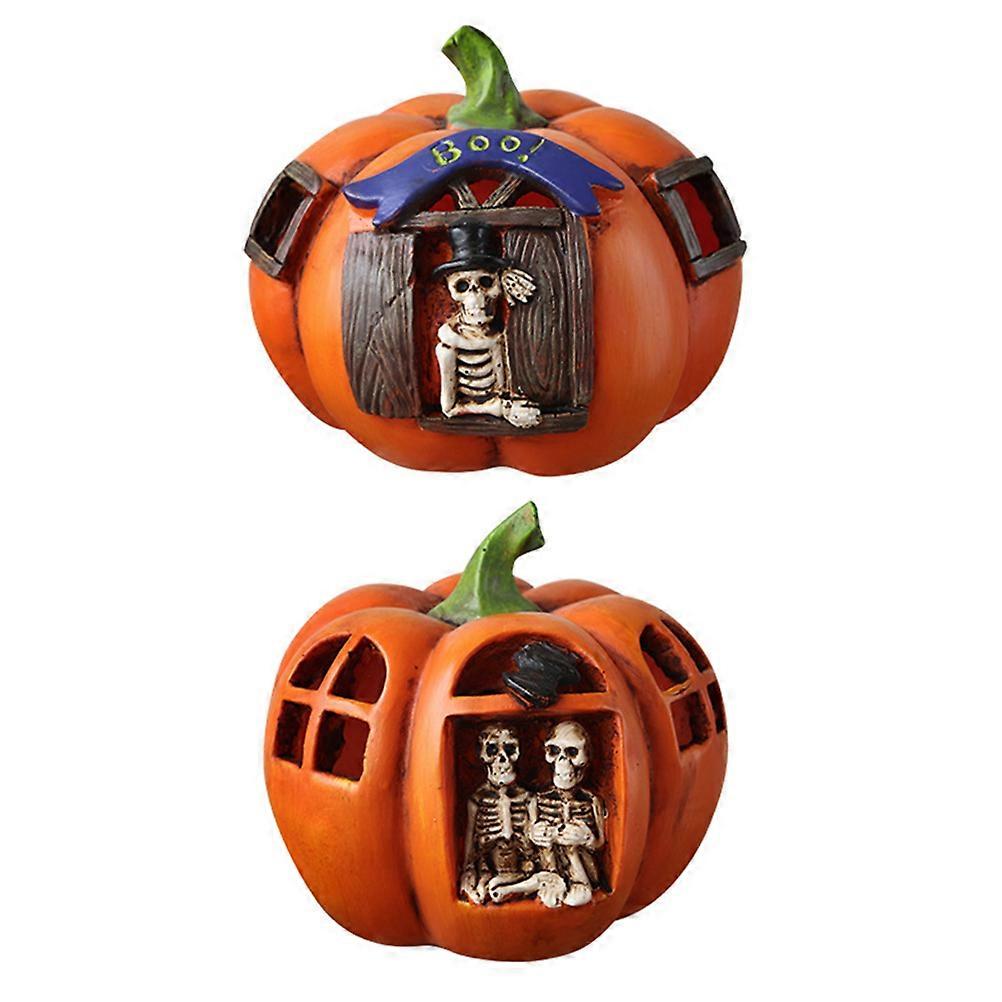 Spooky Pumpkin Lamp For And Haunted House Decoration In Bright Orange Color With Unique Design 2Pcs