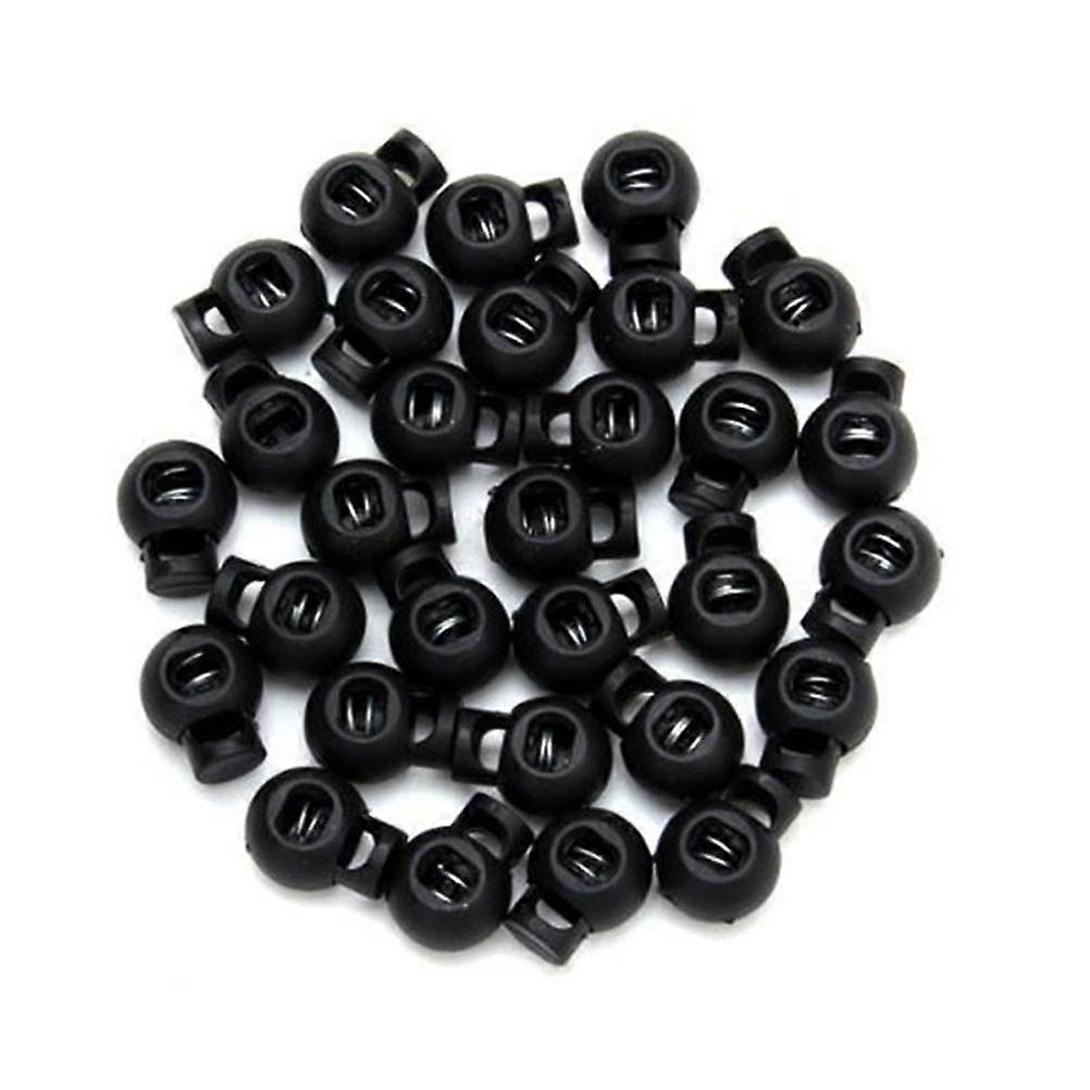 25 Pcs Plastic Toggle Round Spring Toggles Luggage Lanyard Stoppers Spring Loaded Cord Lock End Stoppers (Black)