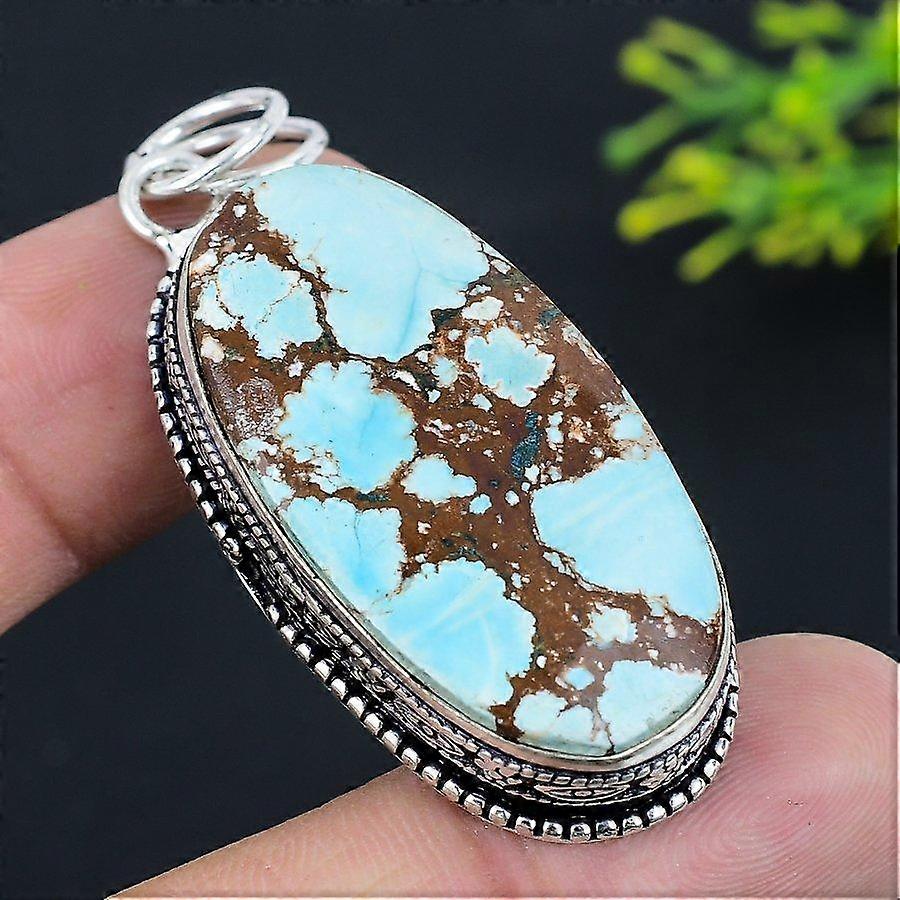 Natural Tibetan Turquoise Gemstone 925 Sterling Silver Pendant 2.36" J4l80