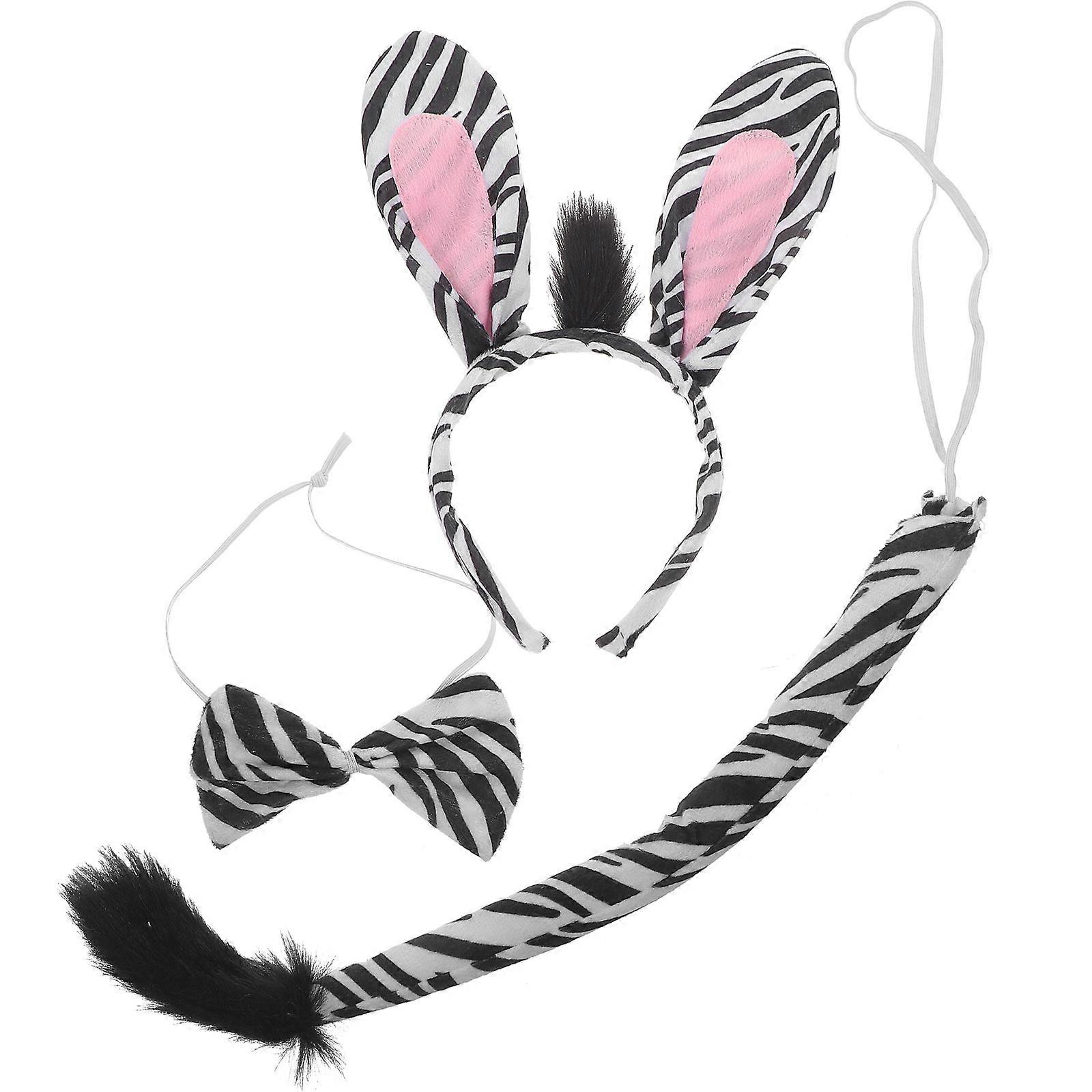 1 Set Zebra Animal Costume Set with Headband Tail and Bowtie Zebra Cosplay Prop Animal Party Accessory