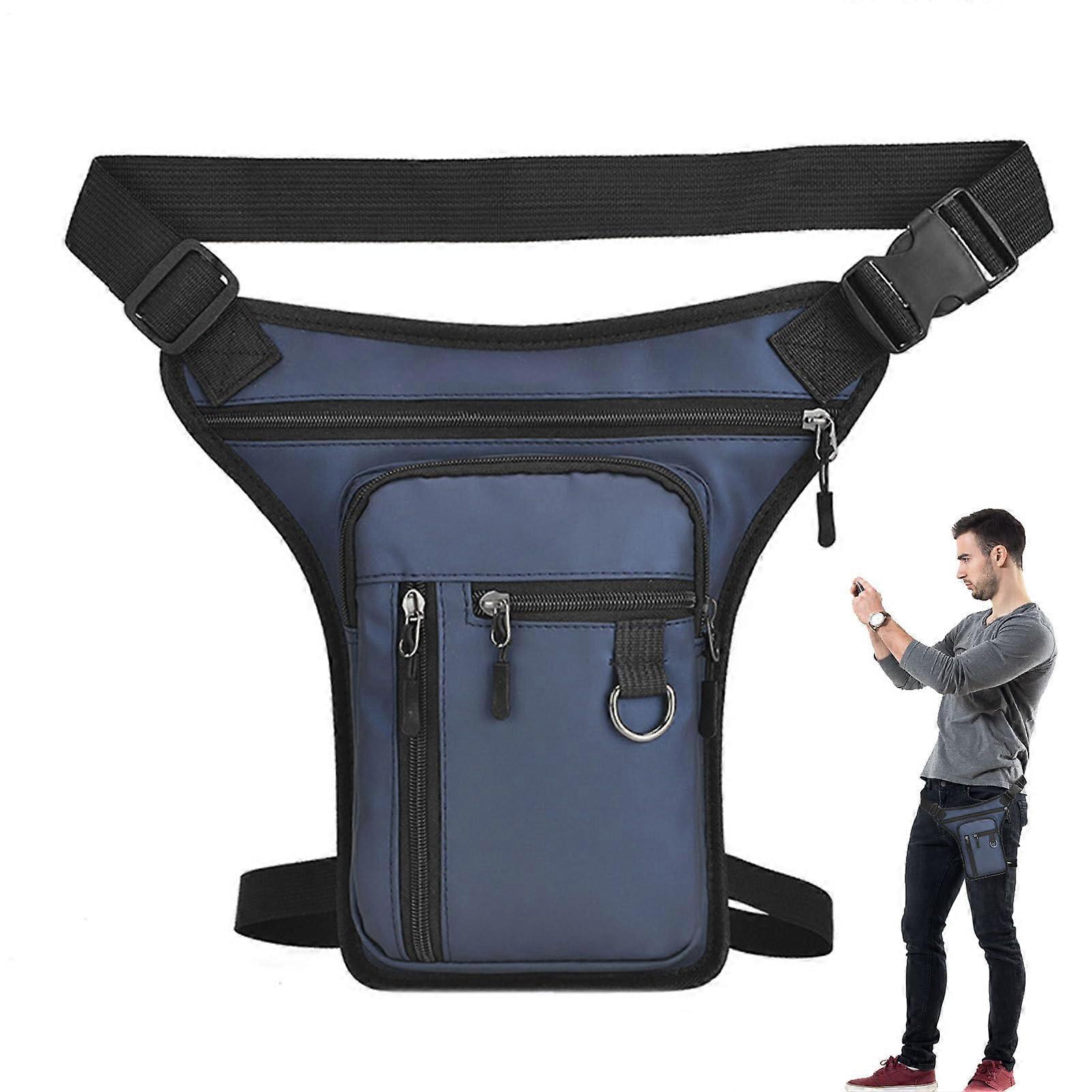 Motorcycle Bag: Drop Leg Bag, PA Material, Adjustable Closure, Thigh Pack For Keys And Gloves, Blue