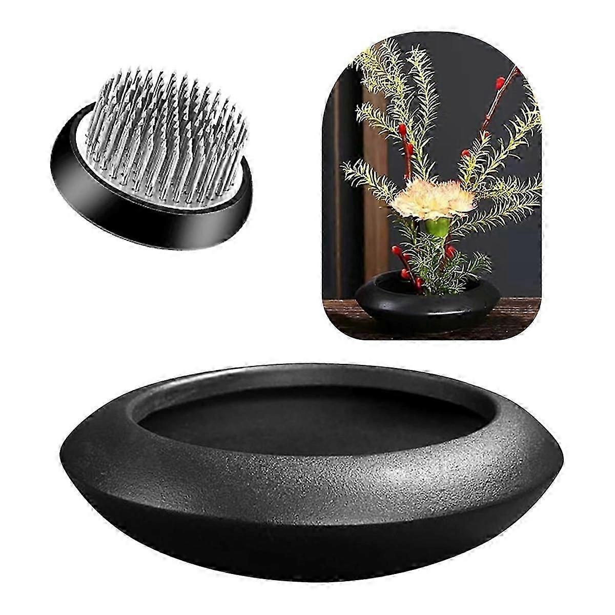 Floral frog vase for Ikebana with ceramic holder