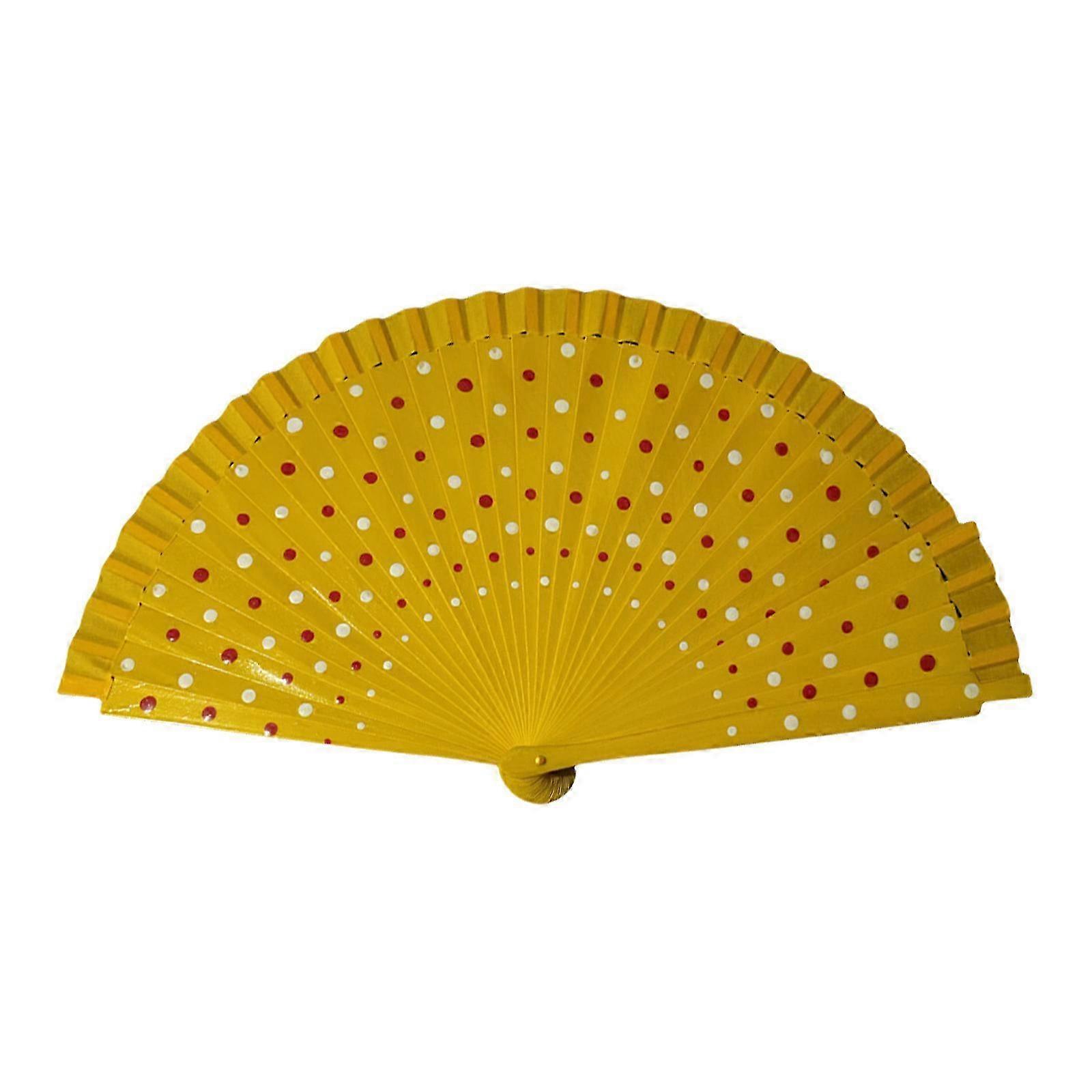 Wooden folding fan polka dot pattern modern classical retro wooden hand fan suitable for party