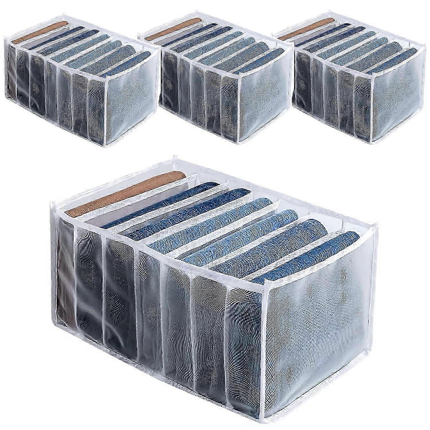 4Pcs 7 Grids Washable Wardrobe Clothes Organizer, Jeans Compartment Storage Box