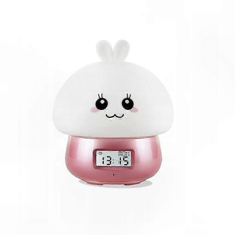 Silicone USB Night Light Alarm Clock with Bedside Lamp Function in Soft Pink Tone