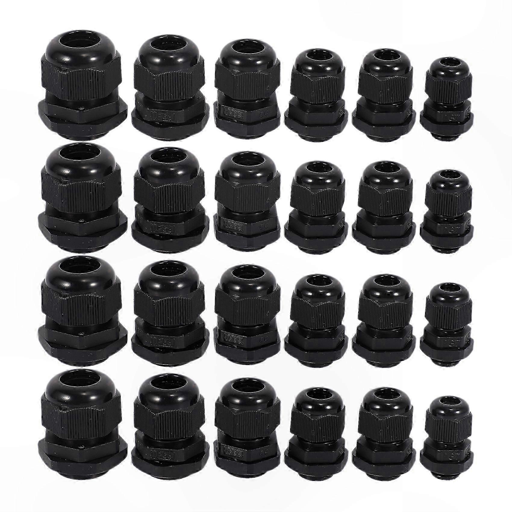 24-Pack Adjustable Waterproof Cable Glands, 3.5-13mm, PG7-PG16 Sizes