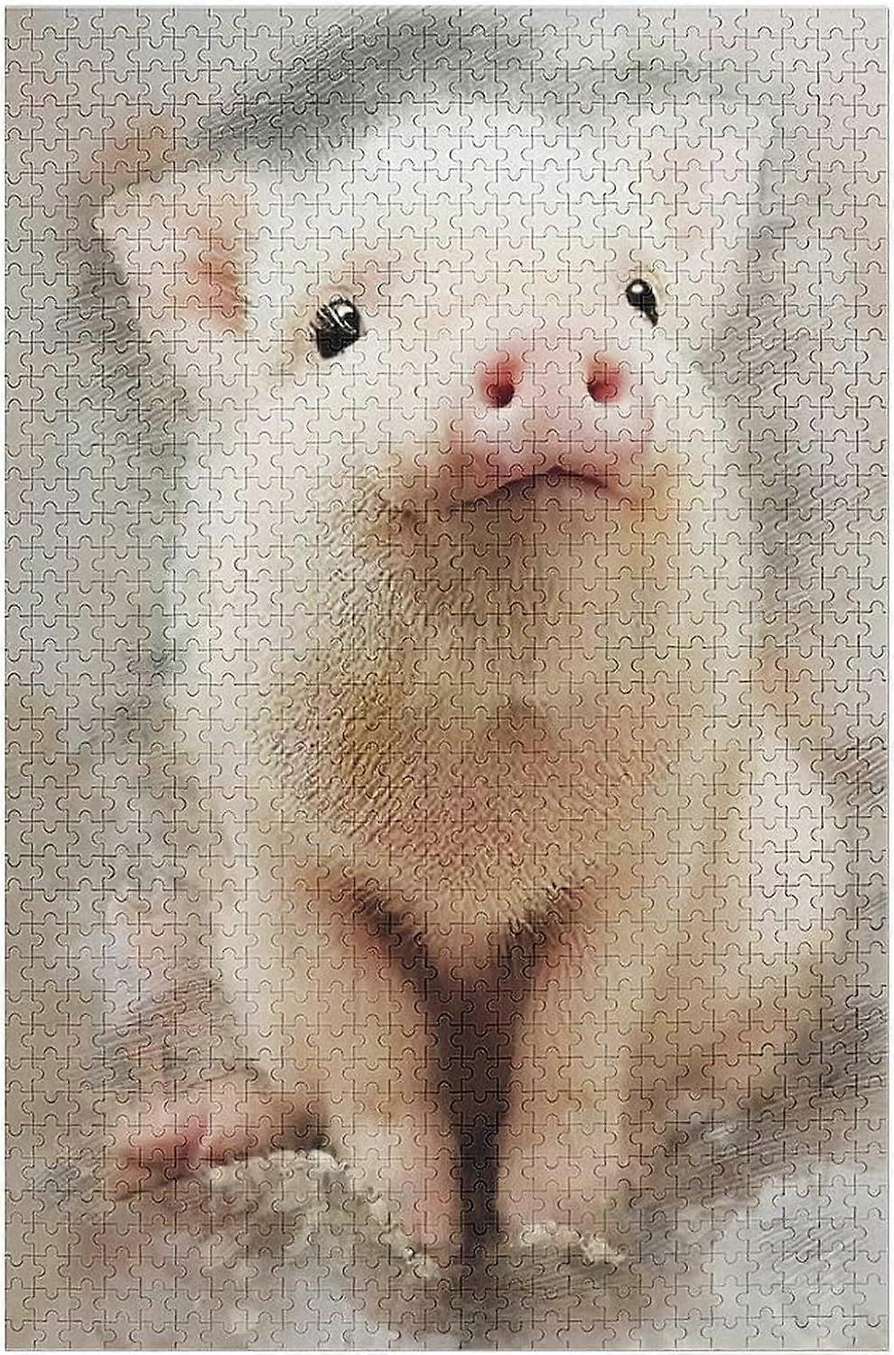 大人のためのジグソーパズル:大人と子供のための300ピースの豚のジグソーパズル、木製ボードパズル、家族の装飾