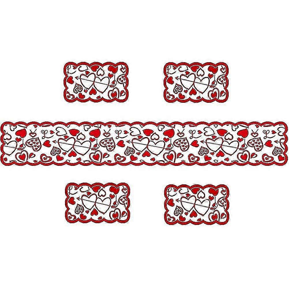 Romantic Heart Pattern Lace Tablecloth, Valentines Day Red Heart-Shaped Table Runner