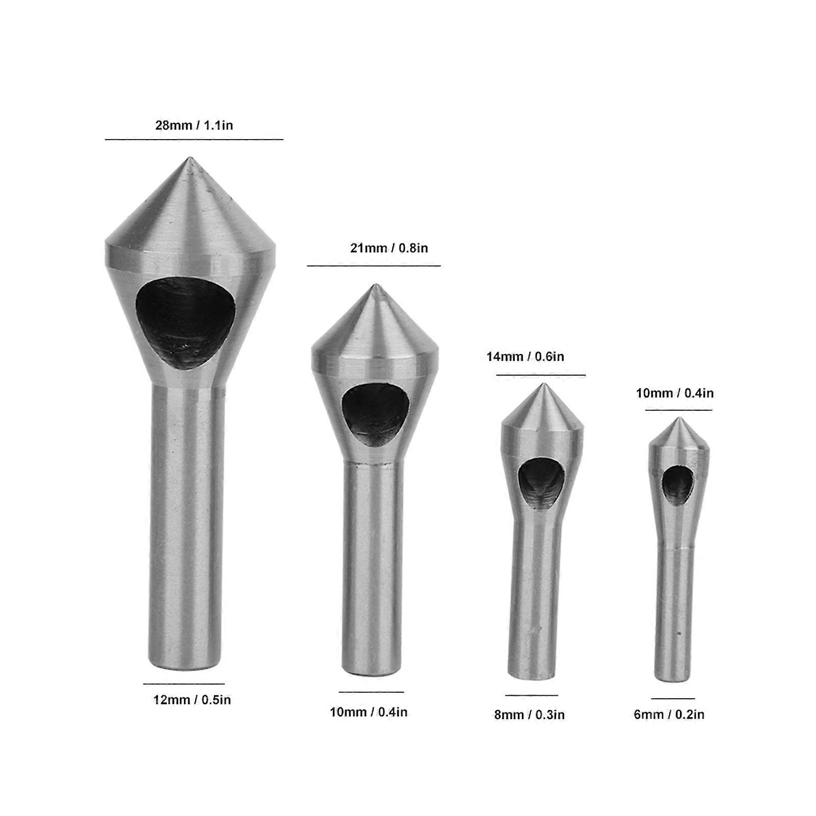 4Pcs Chamfering Device Single Inclined Hole Chamfer Cutter Deburring Drill 90 DegreesSilver 