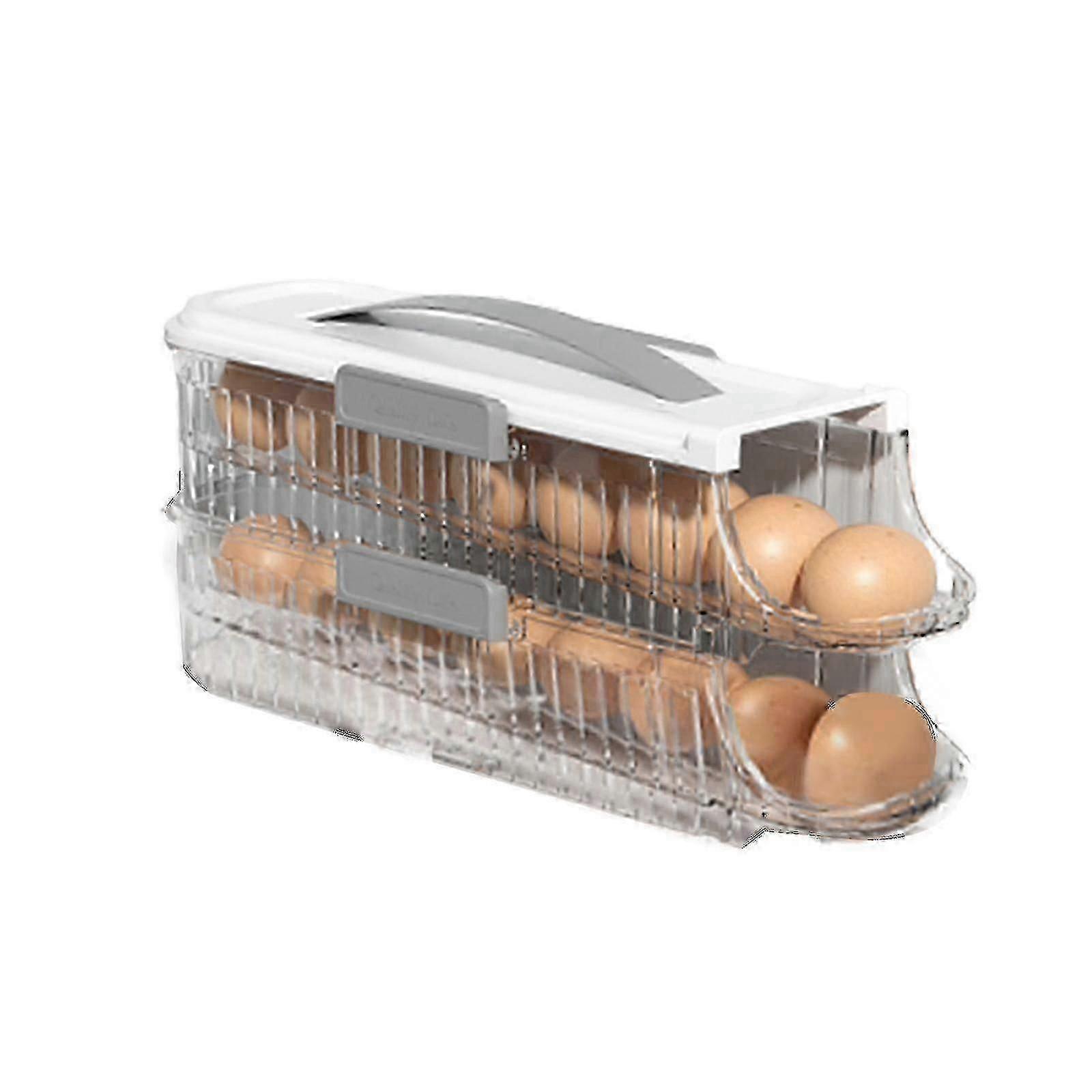 Egg Storage Box Refrigerator Egg Holder Rolling Drawer Kitchen Organizer Timer Egg Keeper