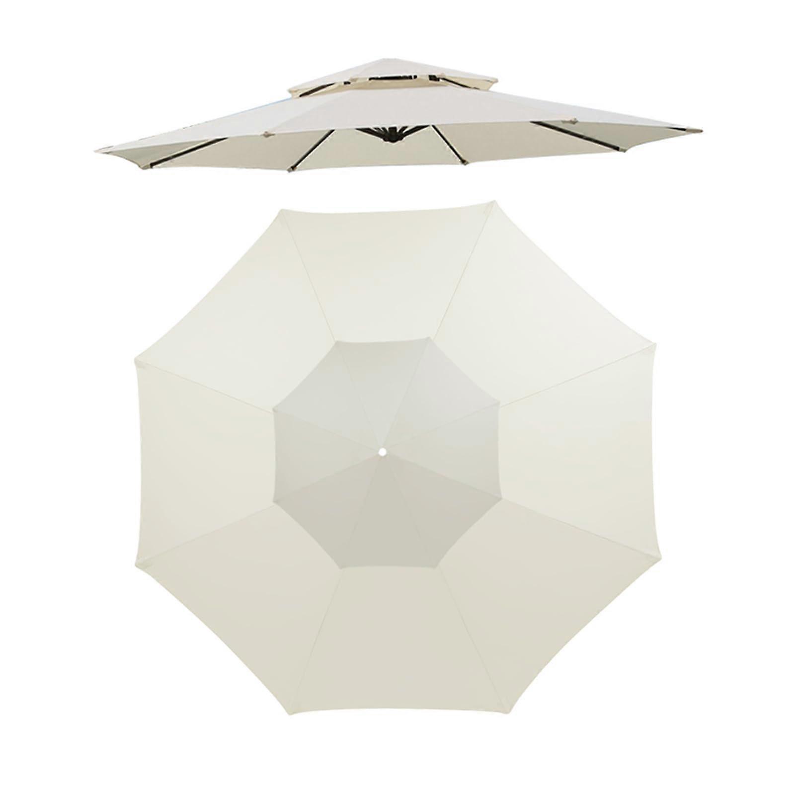 Parasol Replacement Cover, 3M Off-White Umbrella Canopy Fabric with Double Top, UV-Resistant, 8 Ribs