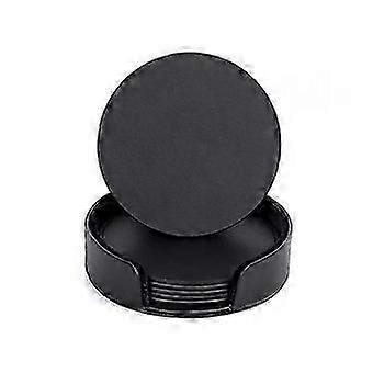 6-Pack - Leather Coasters - Coasters for Glasses Black, drink coasters.