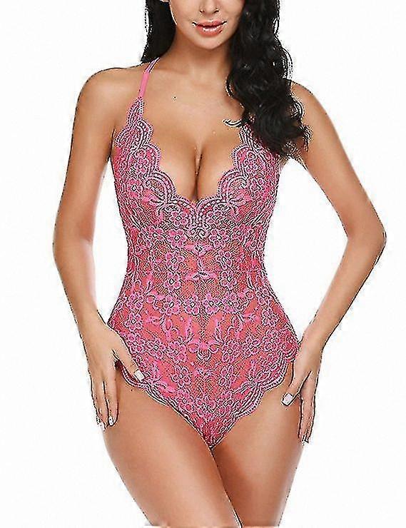 Women's Alluring Lace Bodysuit - Elegant One-Piece Undergarment with Deep V Design