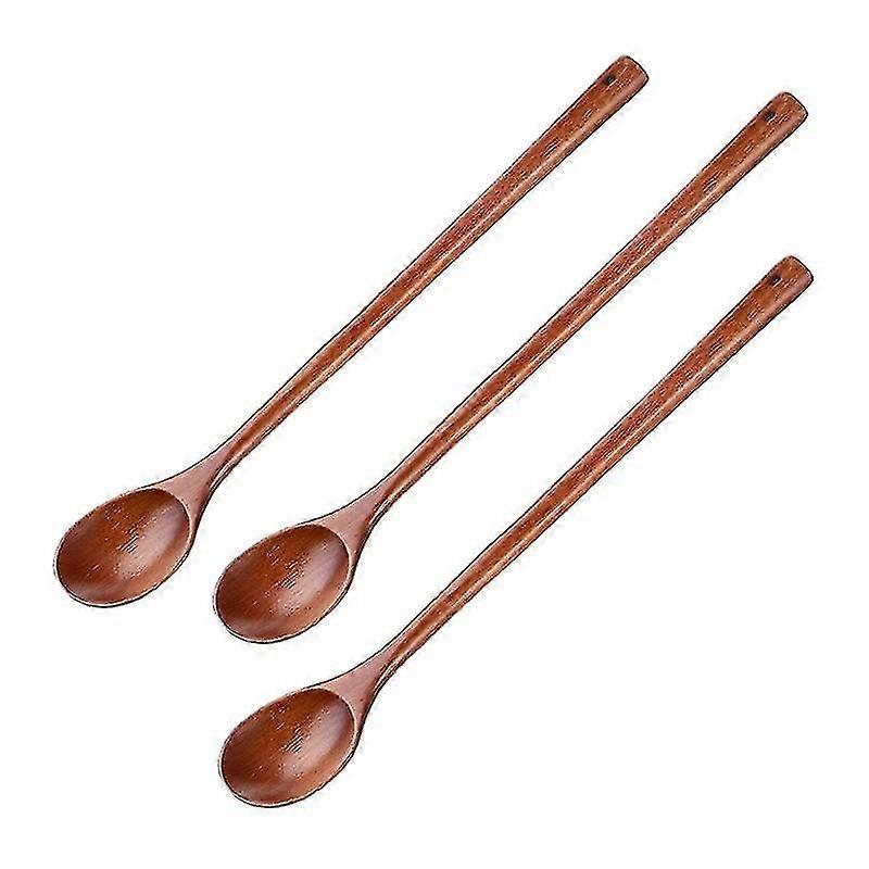 Wooden mixing spoons, 3-piece set, long-handle design, natural and safe