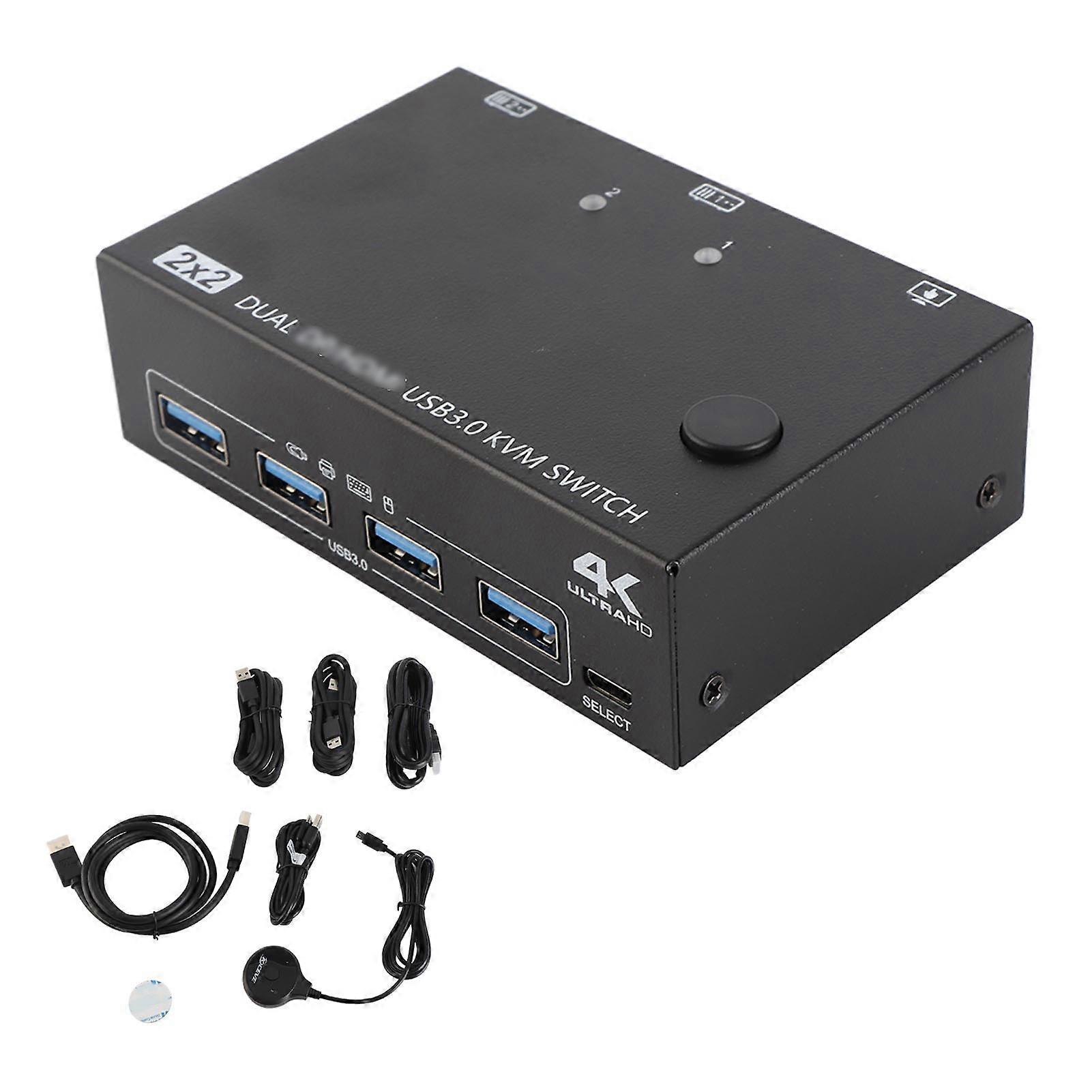 KVM Switch 3 DP 3 HDMI 4K 60Hz USB 3.0 Dual Monitor Switcher for Extended Display
