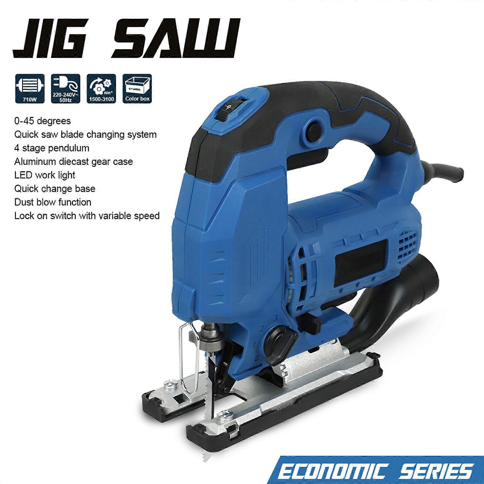 710W Electric Jig Saw 6-Speed 3100SPM with 4 Blades Blue