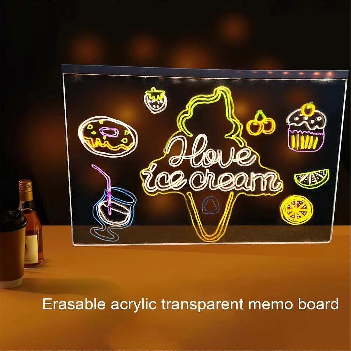 Light Up Acrylic Message Board Rewritable DIY Children'S Glowing Drawing Board Message Lamp with 7 Colorful Pens 15x15cm