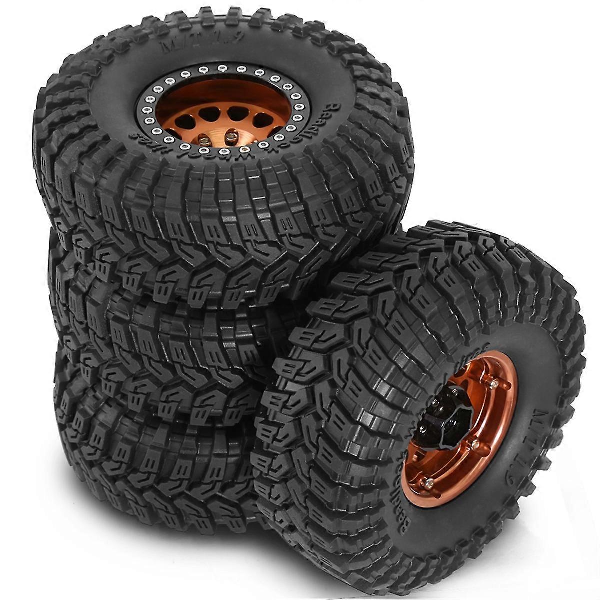 4PCS 1.9 Metal Beadlock Tires Claw Mud Terrain Wheel Tires for FCX10 Axial SCX10 Pro SCX10 UTB18 TRX4 Copper Color