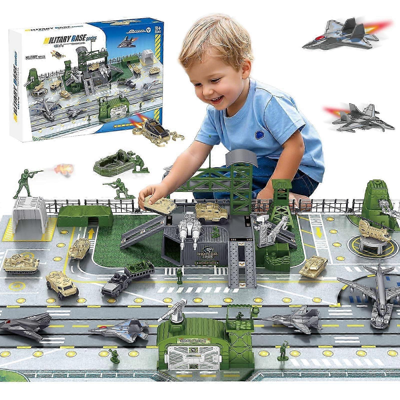 مجموعة لعب قاعدة عسكرية للعبة جيش الأطفال مع دبابة وطائرة وجنود طائرات هليكوبتر من سن 3 سنوات