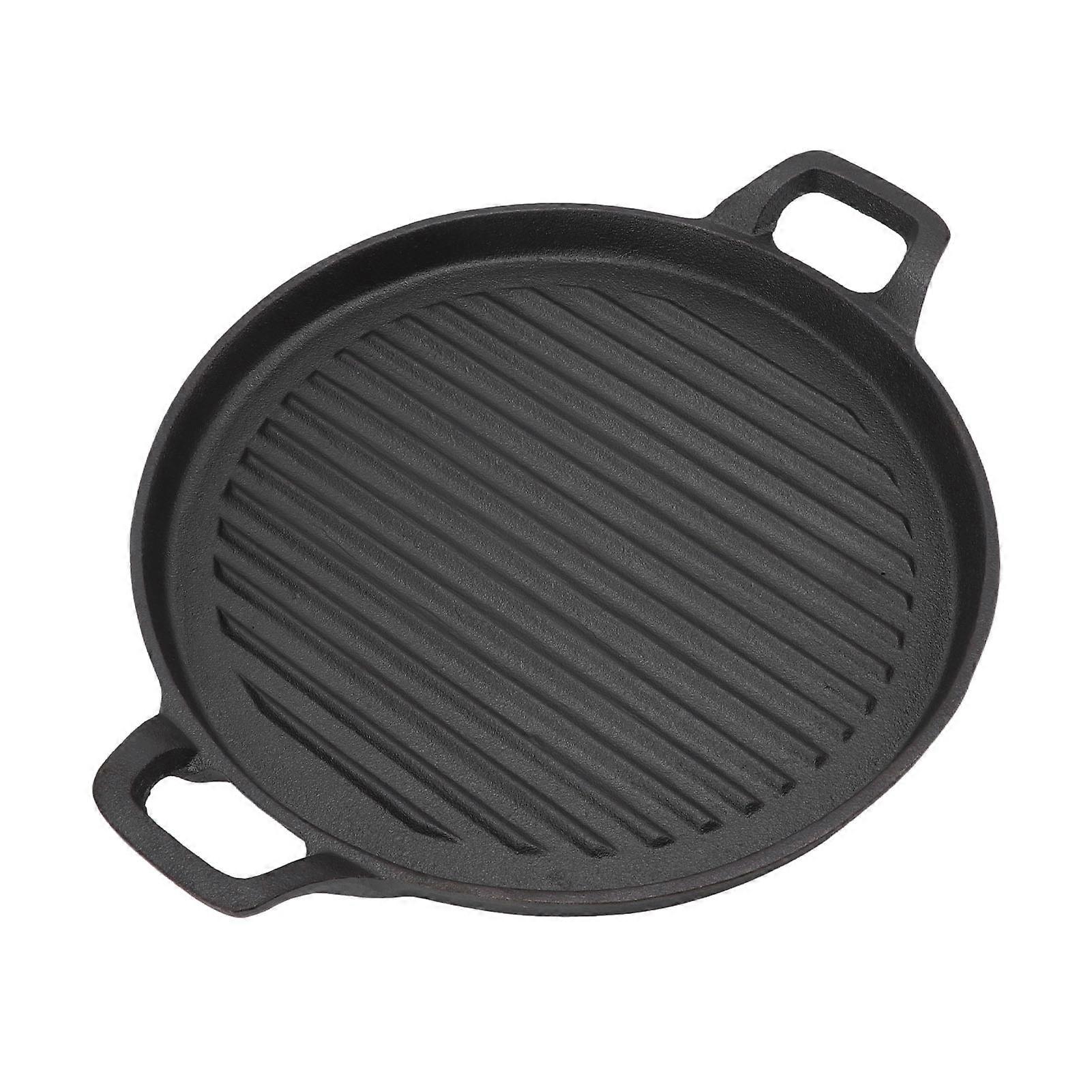 Reversible Cast Iron Griddle 31cm Ribbed Round Dual Handle Pan
