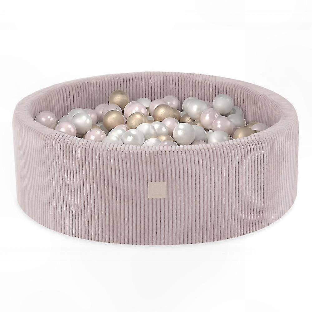 Round Ball Pit with 200 Balls in Light Pink and Gold - Soft Velour Play Area for Kids