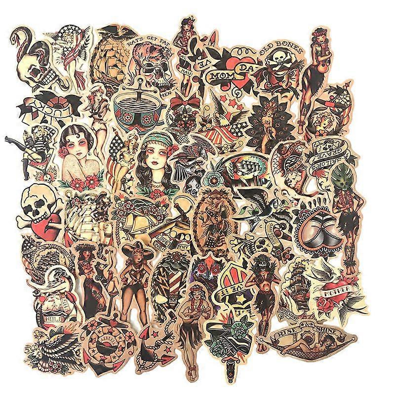 50 American Retro Girl Suitcase Mobile Phone Computer Notebook Skateboard Decorative Stationery Waterproof Stickers