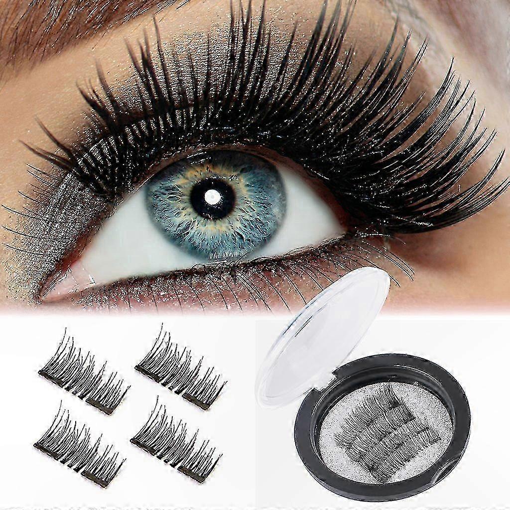 Magnetic Lashes Set, 4 Pairs of Thick Black False Eyelashes with Magnetic Feature