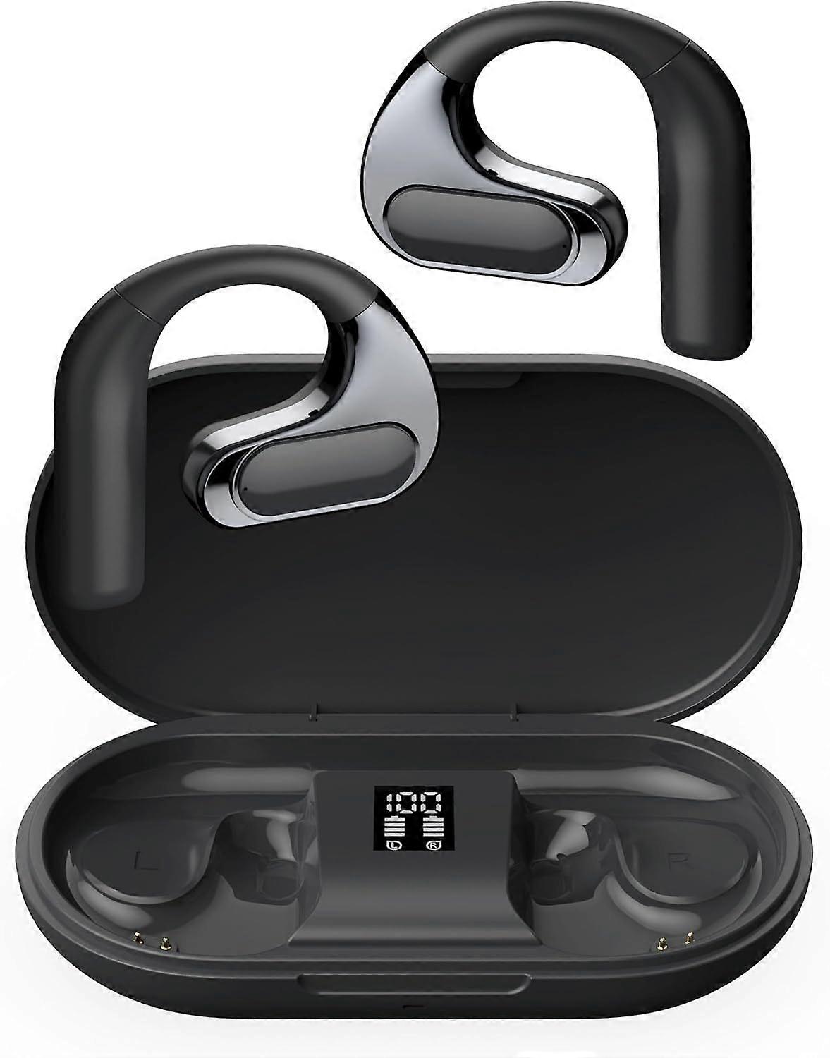 Earhook open-back headphones Bone conduction Bluetooth 5.4 ENC noise reduction Suitable for running and gym exercise(Black)